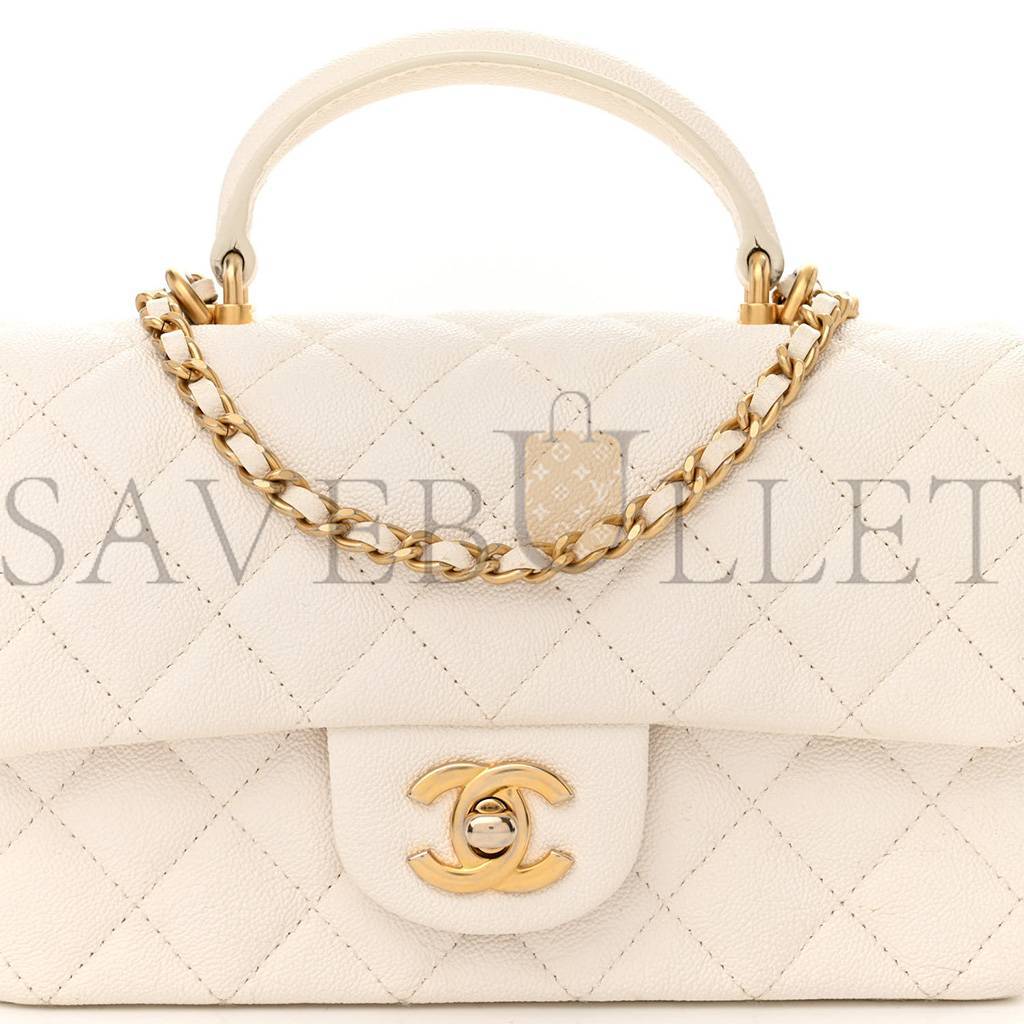 Ch*el master  caviar quilted mini top handle rectangular flap white as2431 (20*13*9cm)